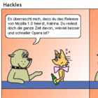 Katrina hebt ihr Glas zum Mozilla 1.0 Release